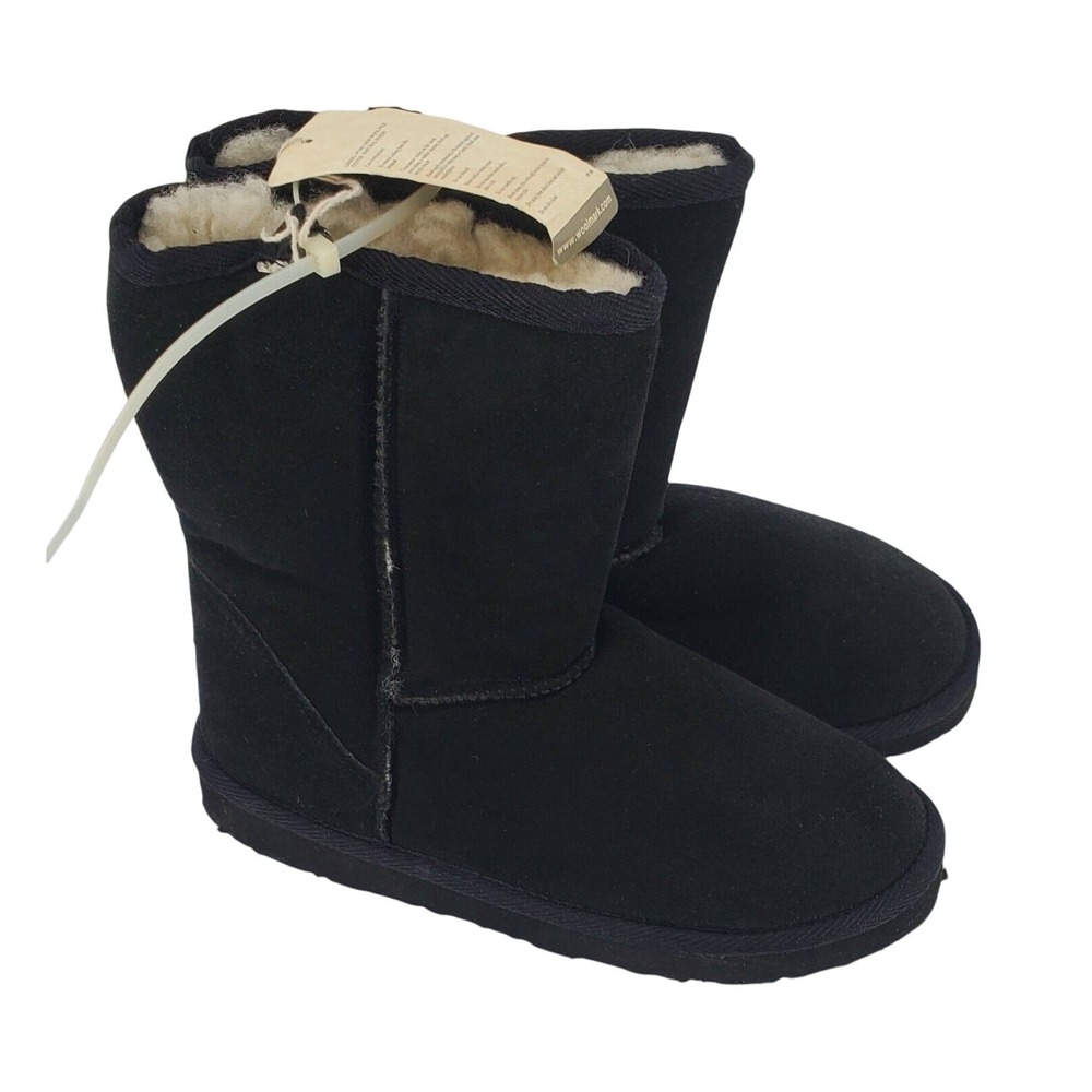 The Realm Kids Black Suede Shearling Boots Australian Merino Wool‎ Y3 D71 New